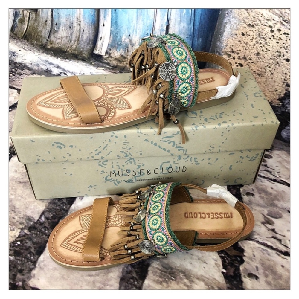 Leather Fringed Boho Sling Back Sandals